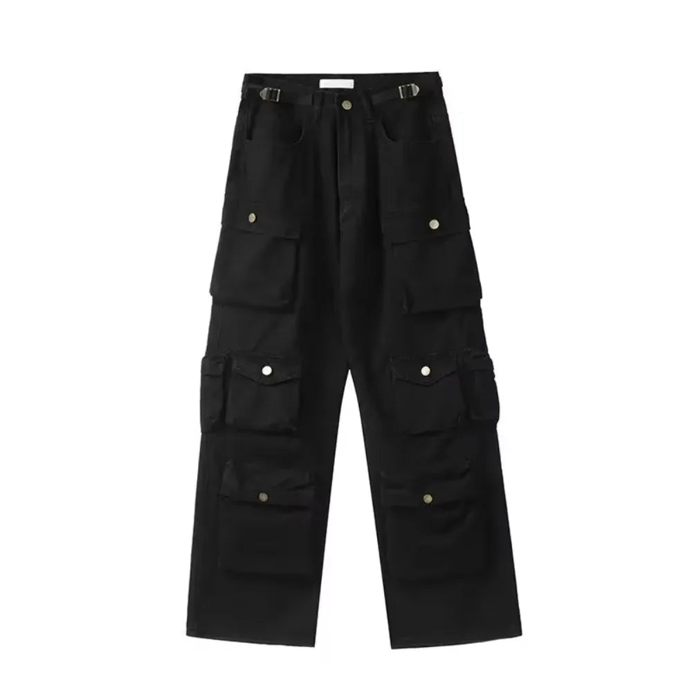 2025SS New Men's Casual Hip-hop Multi Pocket Functional American Retro Brand Fashionable Straight Leg Wide Leg Work Pants Y2K