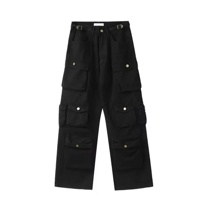 2025SS New Men's Casual Hip-hop Multi Pocket Functional American Retro Brand Fashionable Straight Leg Wide Leg Work Pants Y2K