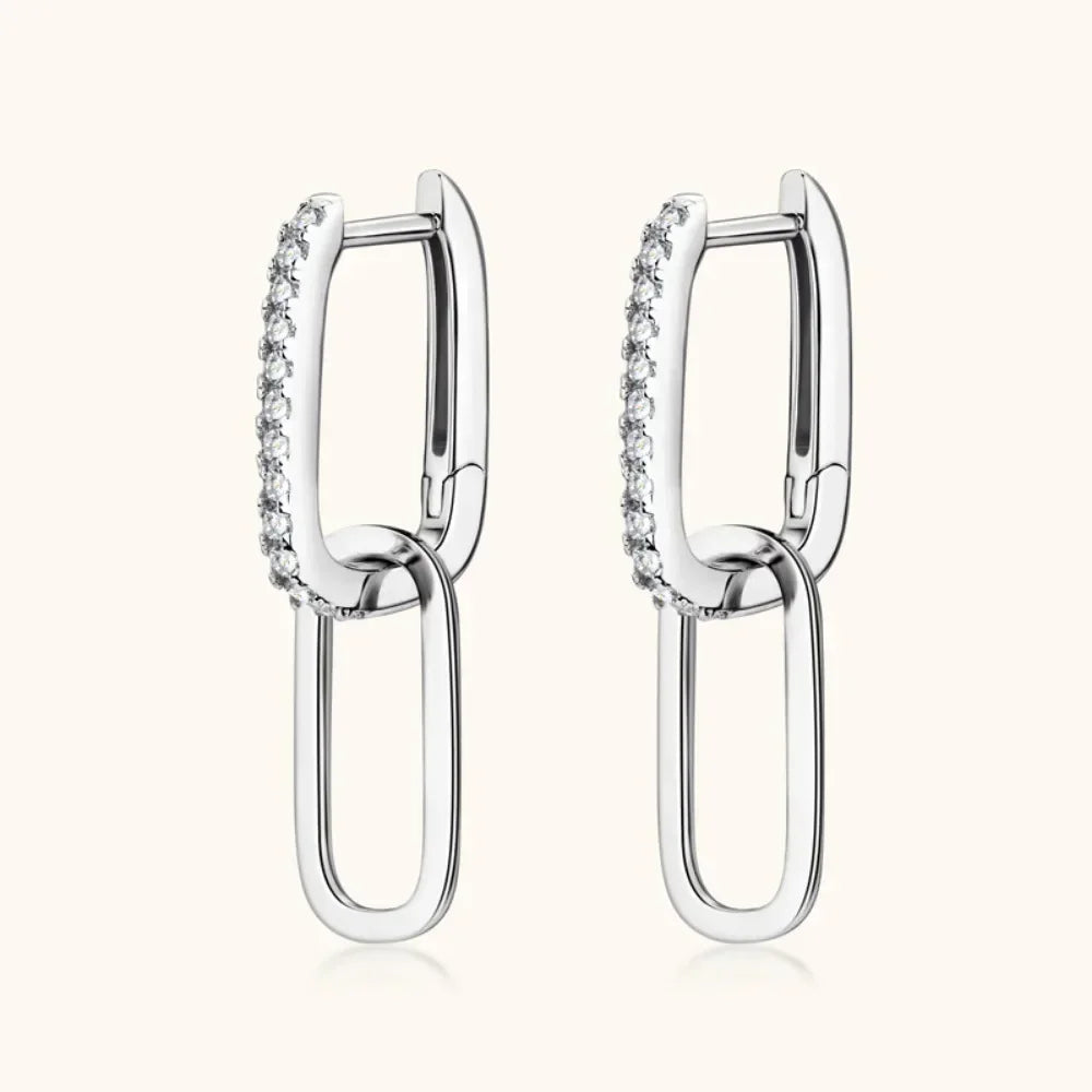 1.4mm Moissanite Paperclip Link Earrings for Women Silver 925 D Color Lab Diamond Huggie Hoop Earrings 2024 Trend Jewelry