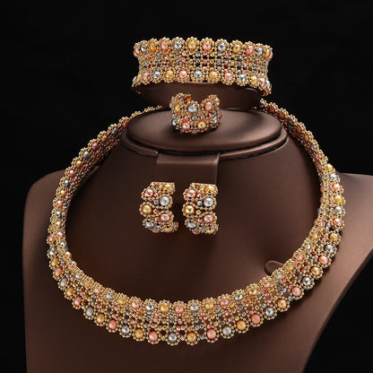 Dubai Casamento Nupcial Conjuntos Completos De Joias Para Mulheres Festa Luxo Nigéria Banhado A Ouro Contas Gargantilha Colar Conjunto De Joias