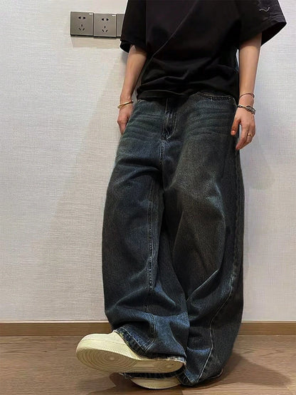 1 Calça Larga Masculina Jeans Escovado Jeans Largo Y2K Novo Rocks Jeans Buggy Preto Calça Hip-Hop
