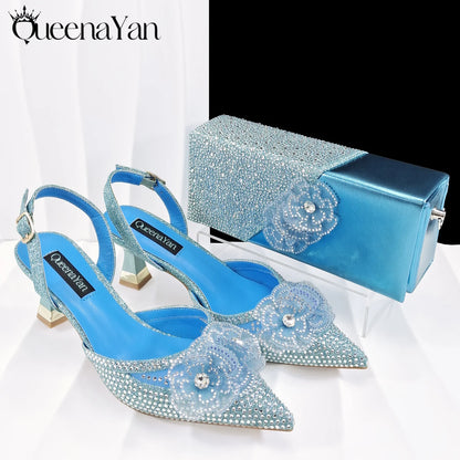African-Inspired Evening Shoes and Handmade Clutch Set Pointed Toe High-Heel Women's Footwear and Matching Bag