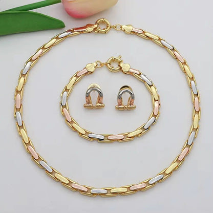 High Grade African Jewelry Women Necklace Bracelet Moderate Size Copper Earring Neck Chain 45CM Hip Hop Wholesale Accessories