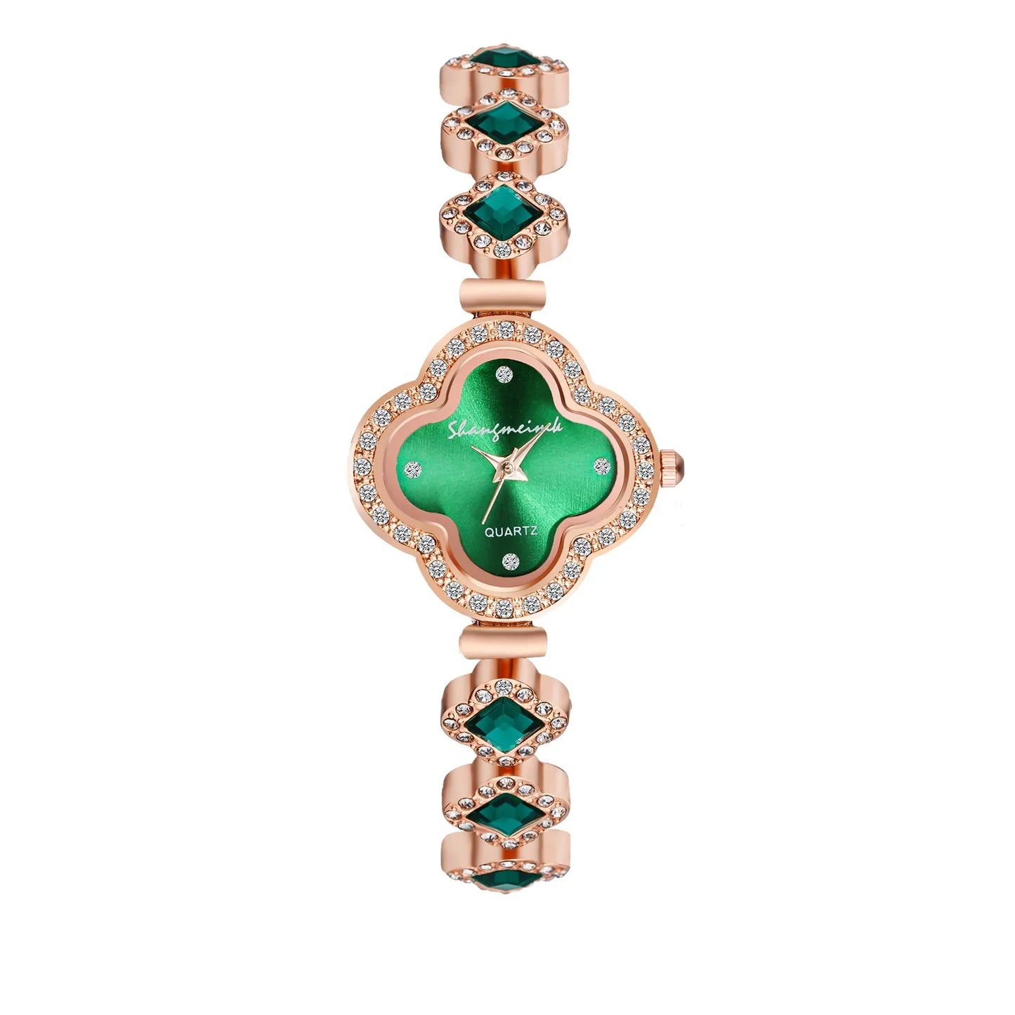 Women Watch Vintage  Set Diamond es Small Green   Wrist  No Box