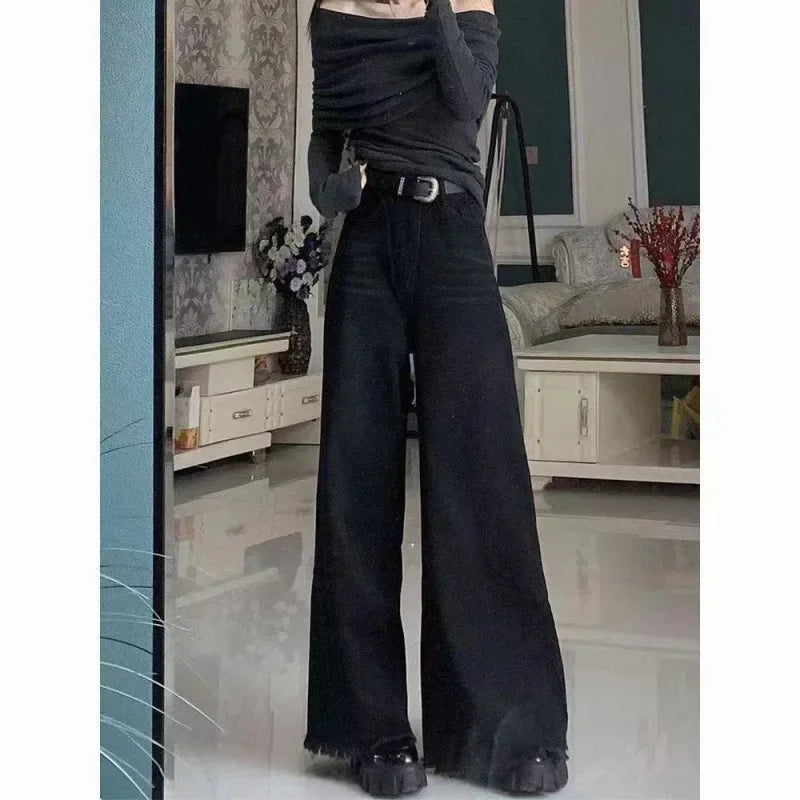 Loose-Fit Slimming Fringe Drag-Ground Micro-Flare Bottom Pants