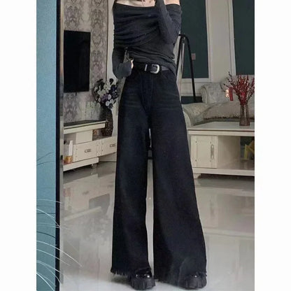 Loose-Fit Slimming Fringe Drag-Ground Micro-Flare Bottom Pants