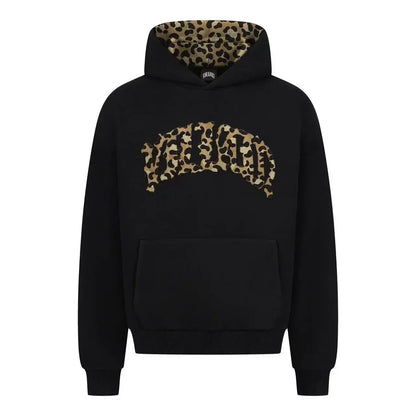 High street fashion leopard print letter embroidered men sportswear suit Y2K American casual retro hoodie trend loose clothing
