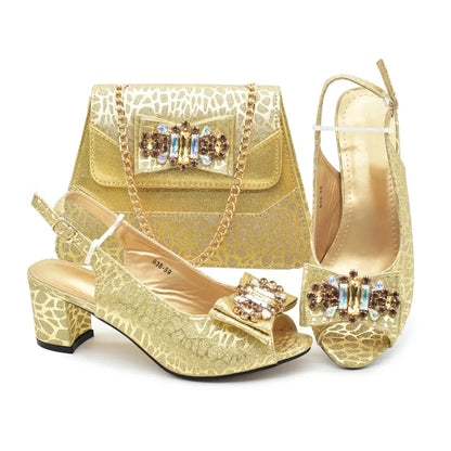 Nigerian Latest Shoes and Bags To Match Shoe and Bag Set for Party in Women Italian Rhinestones Elegant Peep Toe Sandals