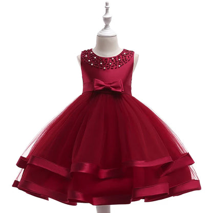 Summer Beading Girl Party Dress Christmas Costume Gala Bow Wedding Birthday Princess Dresses for Girls Baptism Prom Gown Vestido