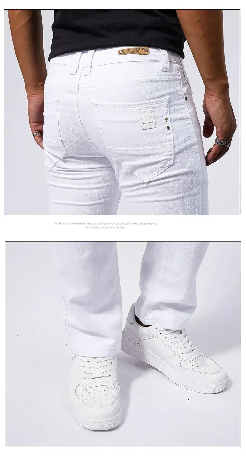 Calça Jeans Masculina Branca Casual Calça Jeans Nova Confortável Moderna Elástica Slim Fit Reta Calça Masculina Roupa Streetwear Jeans
