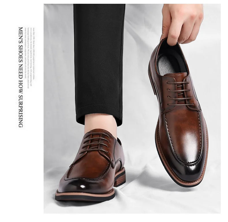 Fashion Designer's New Gentleman's Brown and Black Lace-up Men's Formal Leather Shoes