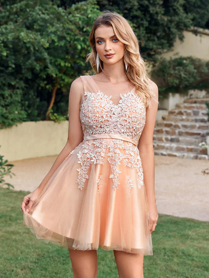 Floral Lace Homecoming Dresses for Girls Elegant Candy Pink Short Evening Prom Dress for Party Wedding Guest Dresses