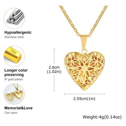 Light Heart Locket Pendants for Women Men Openable Photo Frame Glossy Stainless Steel Necklaces Family Love Collar