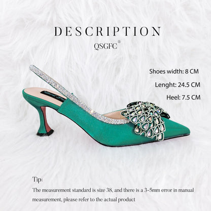 Butterfly-knot Princess Style! Nigerian Ladies Rhinestone-Encrusted Bag & Wear-Resistant and Comfortable Pointed-Toe High Heel