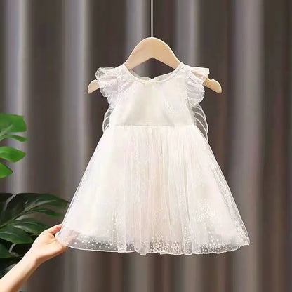 Girls Summer White Princess Dress Kids Tulle Tutu Skirt With Wings Cute Baby Girls Fluffy Party Dress For Birthday Holiday