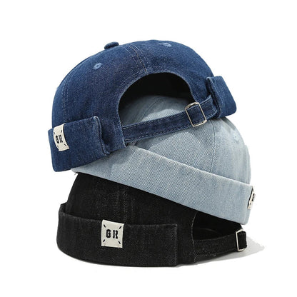 Denim Docker Cap Without Visor Letter Label Brimless Caps Adjustable Solid Color Hats Unisex Adult Retro Hip Hop Street