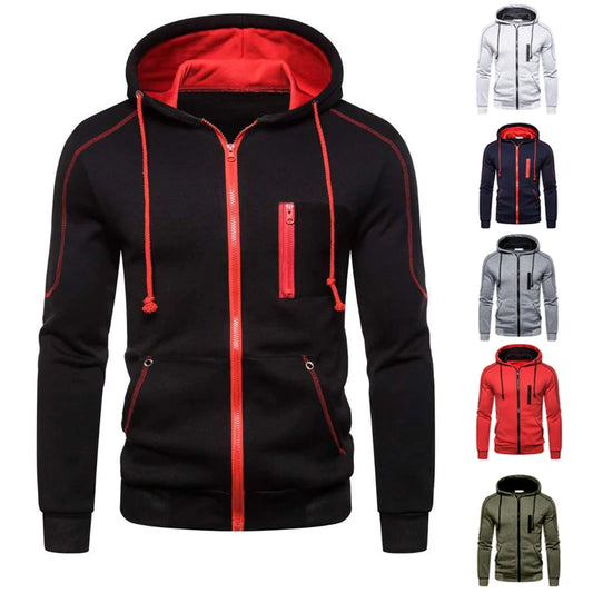 Moletom Masculino com Capuz e Zíper Manga Longa Casual Esportivo com Bolsos Jaqueta de Moletom com Capuz Casaco Forrado de Lã Quente para Primavera Outono