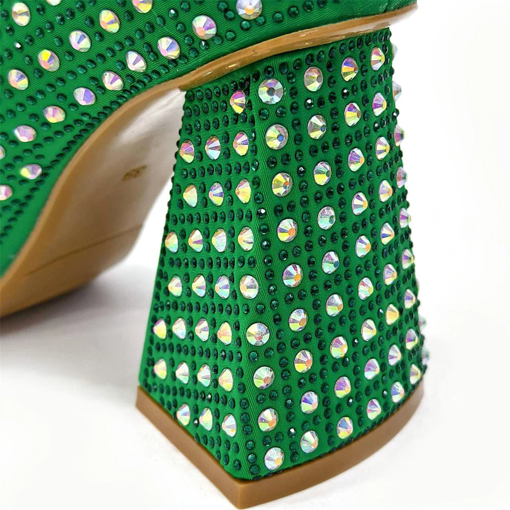 Nigerian Heel Party for Women Yellow Shoes and Bag Set Rhinestone Handbag Italian Design Wedding