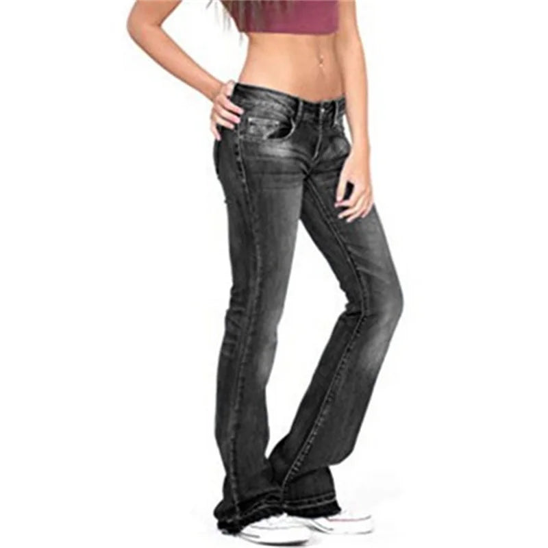 2024 Vintage Mid Waist Washed Jeans Women New Slim Fit Micro Flared Trousers Casual Commuter Female Denim Pants Trend Streetwear