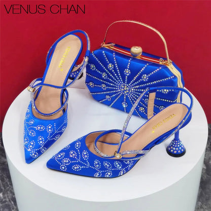 2025 Summer New Design Specials Italian Women Shoes and Bag Set Wine Color Comfortable High Heels With Rhinestone