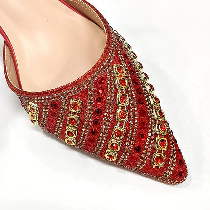 New Design Specials Italian Women Shoes and Bag Set Blue Color Comfortable Low Heels With Rhinestone