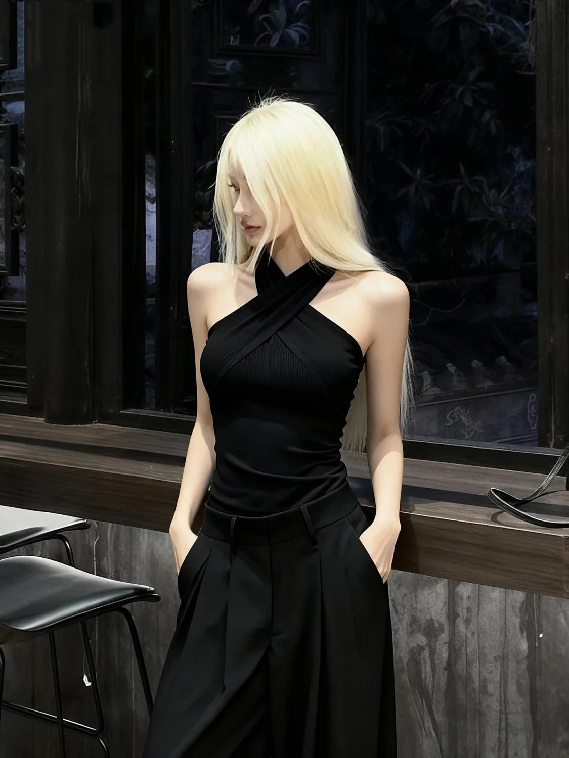 Solid Cross  Tank Top Women Sleeveless Chic 2000s Clothes Y2k Summer Tops New 2026 Korean Fashion Gothic Tanks Tshirt