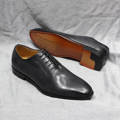 Classic Genuine Leather Whole Cut Mens Oxford Dress Shoes Plain Toe Brand Designer Handmade Office Business Formal Shoes for Men