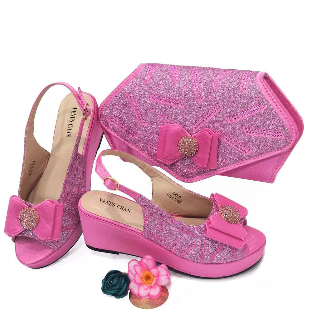 Sapatos e bolsas italianos combinando 2024, festa feminina de salto para cor café, design italiano, casamento, sapatos de tamanho maior