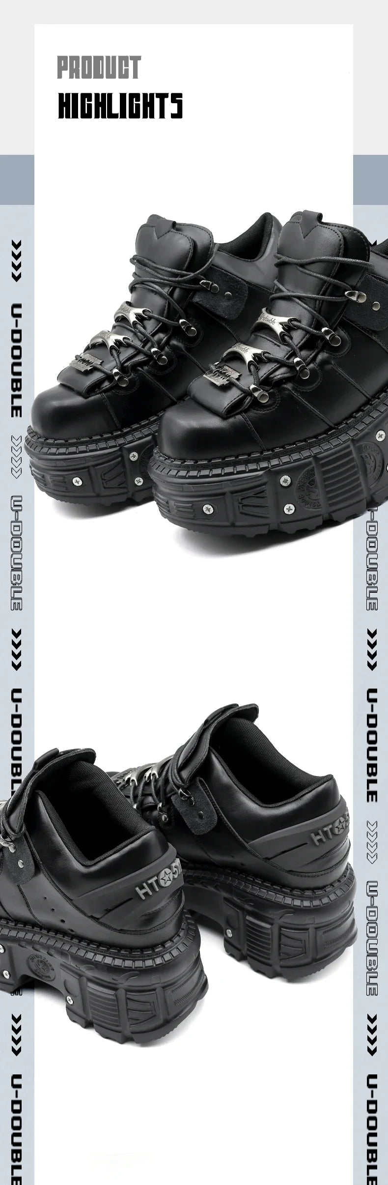 2026 New Punk Style Women Shoes Lace-up Heel Height 6CM Platform Shoes Woman Gothic Ankle Rock Boots Metal Decor Woman Sneakers