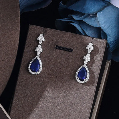 Conjuntos de Joias de Zircônia Nupcial 4 peças para Festa Feminina, Joias de Casamento de Cristal com Banho de Platina Luxo Dubai Nigéria