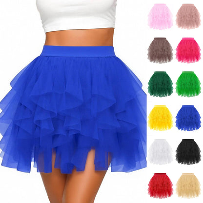 Women's Tulle Tutu Skirt Fashion Solid Color High Waist Mesh Skirt A-line Puff Skirt Cute Cake Skirt Cute Ballet Ball Half Skirt