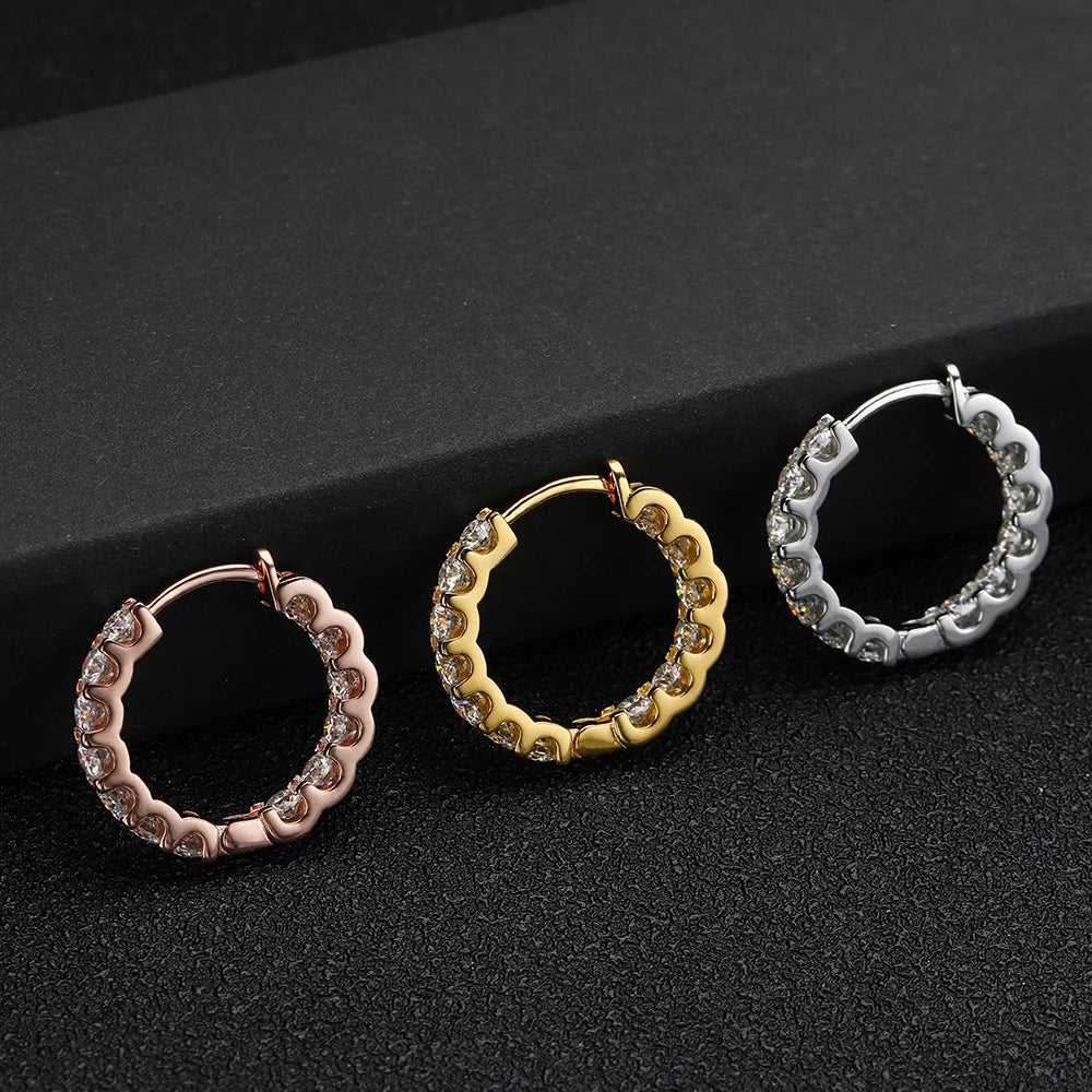 100% 925 Sterling Silver Real 2.6ct Moissanite Earring Hoops For Women Sparkling Wedding Party Luxury Fine Jewelry Gift