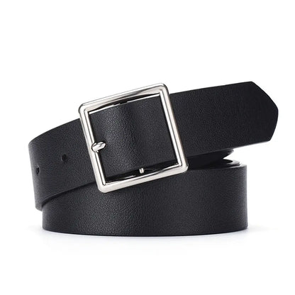 2023 Women'S Belt Soft Pu Leather Belt Square Buckle Pin Buckle Jeans Black Belt Chic Luxury Brand Fancy Vintage Strap Female
