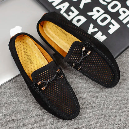 Mens Casual Shoes Genuine Leather Man Loafers Slip on Flats Lightweight Mens Driving Shoes Lazy Shoes