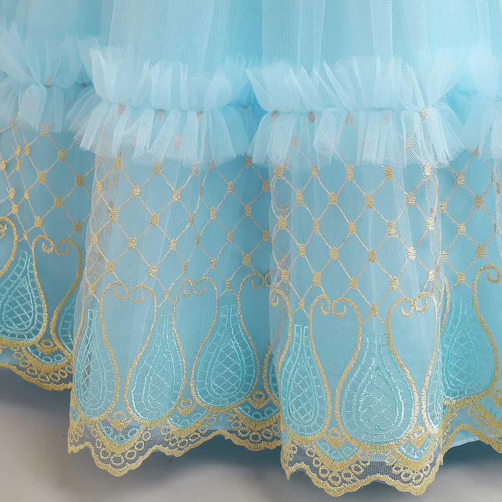 Summer Flower Bridemaid Girl Dresses Elegant Embroidery Princess Party Wedding Evening Dress for Girls Bow Birthday Prom Costume