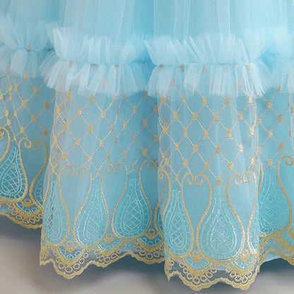 Summer Flower Bridemaid Girl Dresses Elegant Embroidery Princess Party Wedding Evening Dress for Girls Bow Birthday Prom Costume