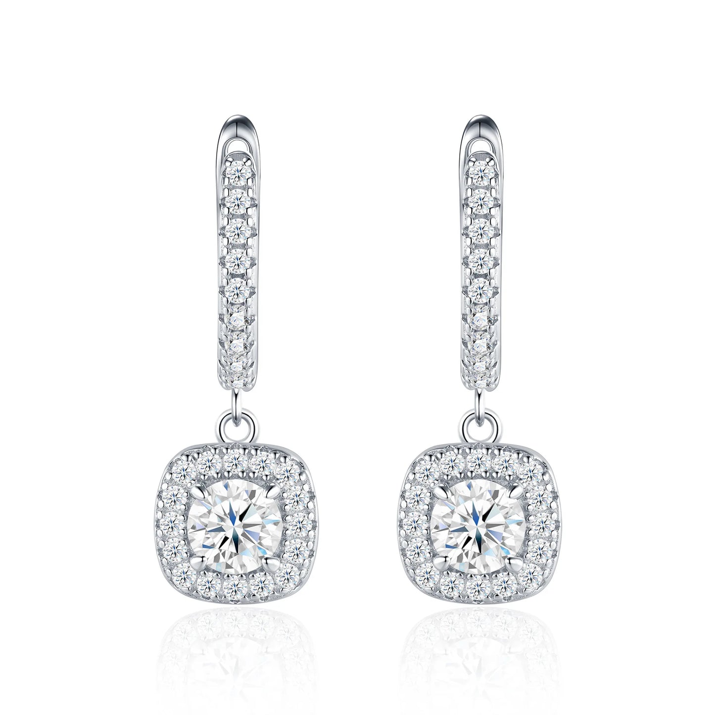 925 sterling silver inlaid moissanite pendant earrings, simple square ear buckle jewelry, men's and women's Valentine's Day gifts, birthday gifts, holiday party gifts
