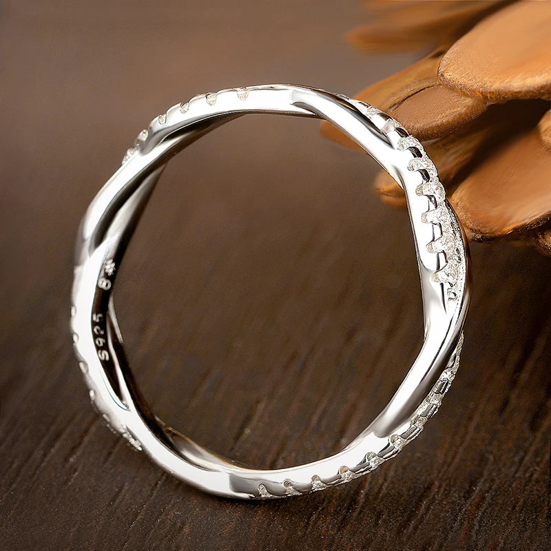 Moissanite Wedding Rings for Women Twisted 925 Sterling Silver 18K White Gold Plated Eternity Stackable Engagement Ring