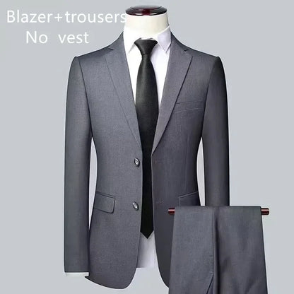 Men's Solid Color Business Suit Fashion Banquet Wedding Trend Groom Best Man Single 3/2/1