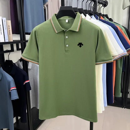 Men's Summer Solid Color Cool Breathable Luxury Polo Shirt Business Casual Collar T-shirt Short Sleeve Top