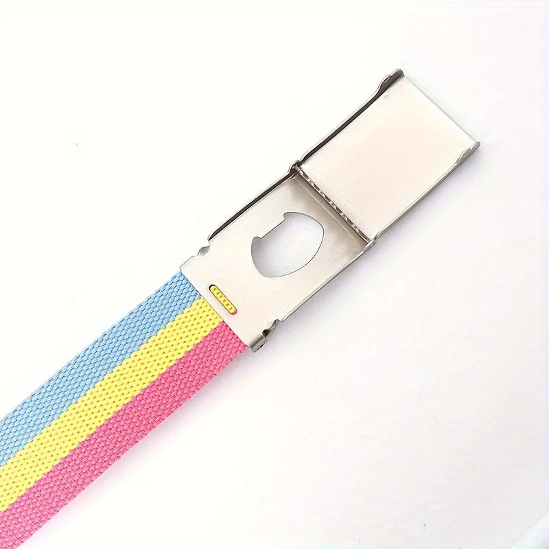 Rainbow Pride Canvas Belt with Square Buckle - Versatile & Stylish for Jeans