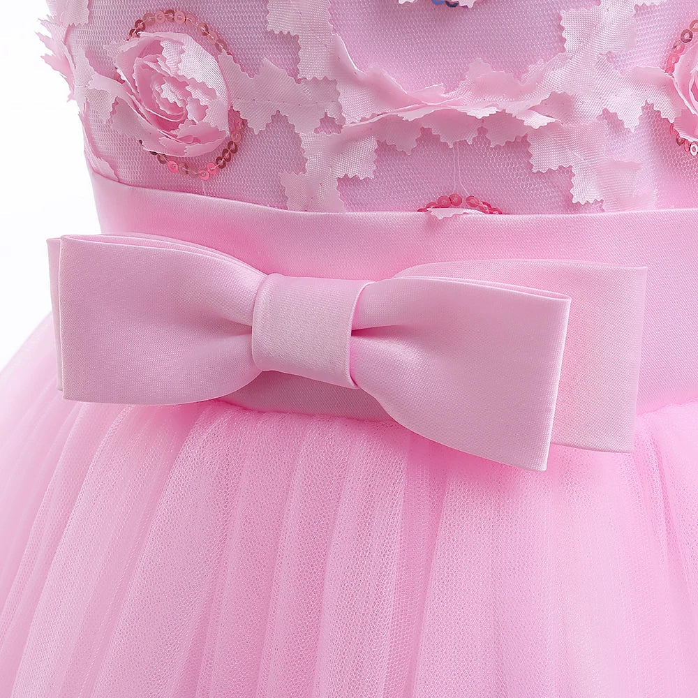 Summer Flower Party Girls Dress Christmas Costume Tulle Trailing Bridesmaid Princess Kids Dresses for Girl Wedding Birthday Gown