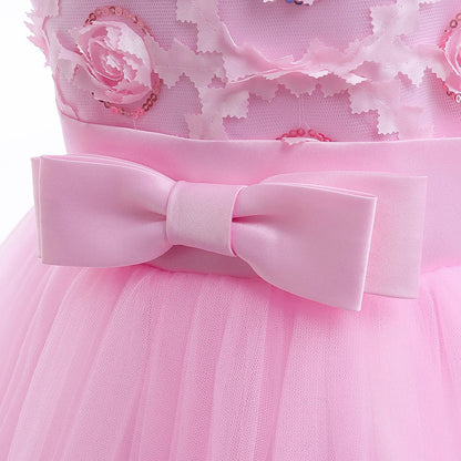 Summer Flower Party Girls Dress Christmas Costume Tulle Trailing Bridesmaid Princess Kids Dresses for Girl Wedding Birthday Gown