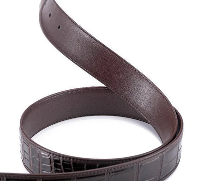3.8 wide punched men's cowhide leather belt, high-end fashion trend crocodile pattern genuine leather belt without buckle durabl