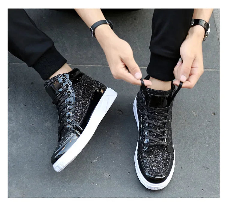 Man High Top Sneakers Luxury Glitter Men Ankle Boots Fashion Non-slip Casual Shoes High Quality Hip Hop Men Boots 2024