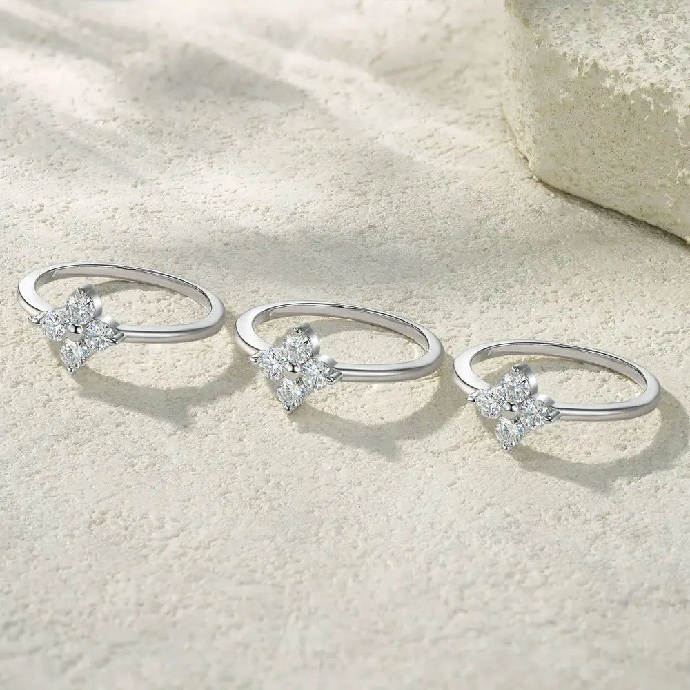 D Color Moissanite Four-leaf Clover Rings for Women 2.5/3/3.5mm Diamond Wedding Ring GRA s925 Sterling Silver Jewelry
