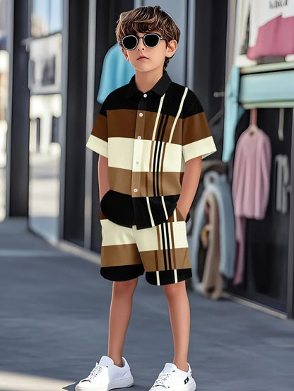 Boys Clothes Casual Colorblock Short Sleeve Shirt + Shorts Kids' Sets and Outfits Outdoor Quick Drying Shirt Casual Children Top