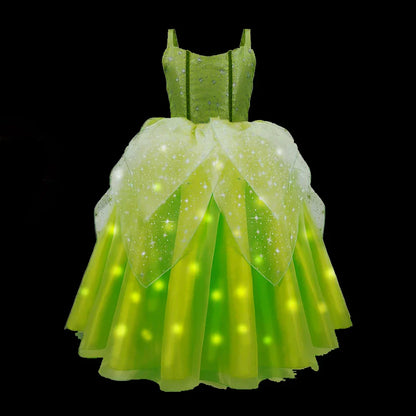 Girls Tinkerbell Fairy Dresses LED Light Up for Girls Costume Kids Cosplay Flower Fairy Princess Clothes Christmas Party Outfit