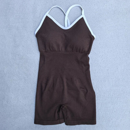 Summer Seamless Yoga Jumpsuit Women Gym Set Spaghetti Strap Leisure Workout Gym Shorts Padded Bra One-piece Fitness Bodysuits