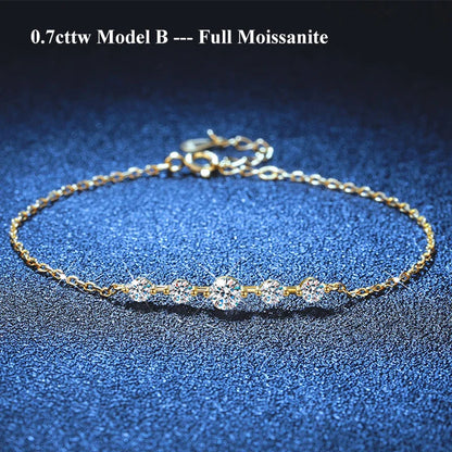 Dainty Full 2/2.5/3mm D Color Moissanite Diamond Link Bracelet for Woman 925 Silver Plated 18k Adjustable Chain Bracelets